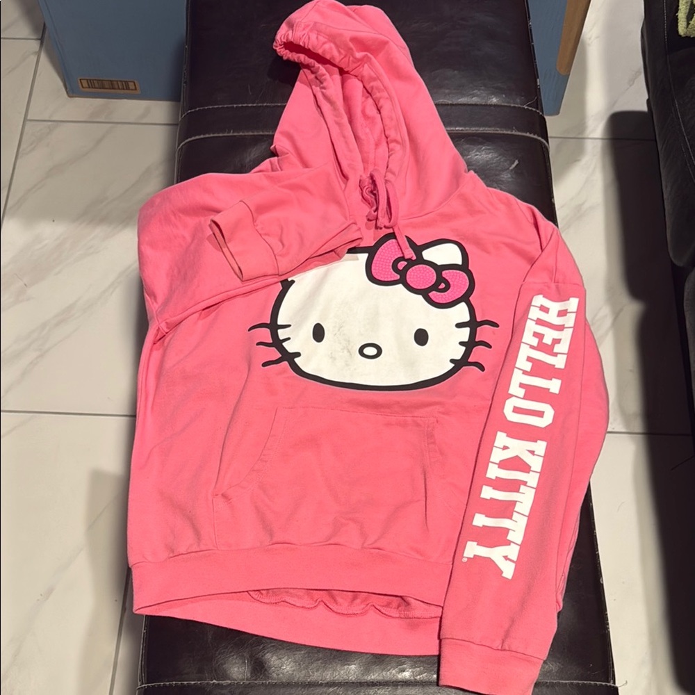 Vibrant Pink Graphic long sleeve shirt with hood SZ- Medium